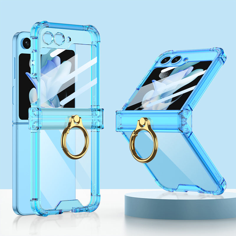 GKK For Samsung Galaxy Z Flip5 5G Ring Kickstand Phone Case Reinforced Corners TPU Cover with Tempered Glass Film GKK For Samsung Galaxy Z Flip5 5G Ring Kickstand Phone Case Reinforced Corners TPU Cover with Tempered Glass Film